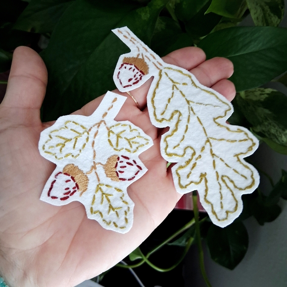 Handmade Accessories - Embroidered Leaf and Acorn Patches